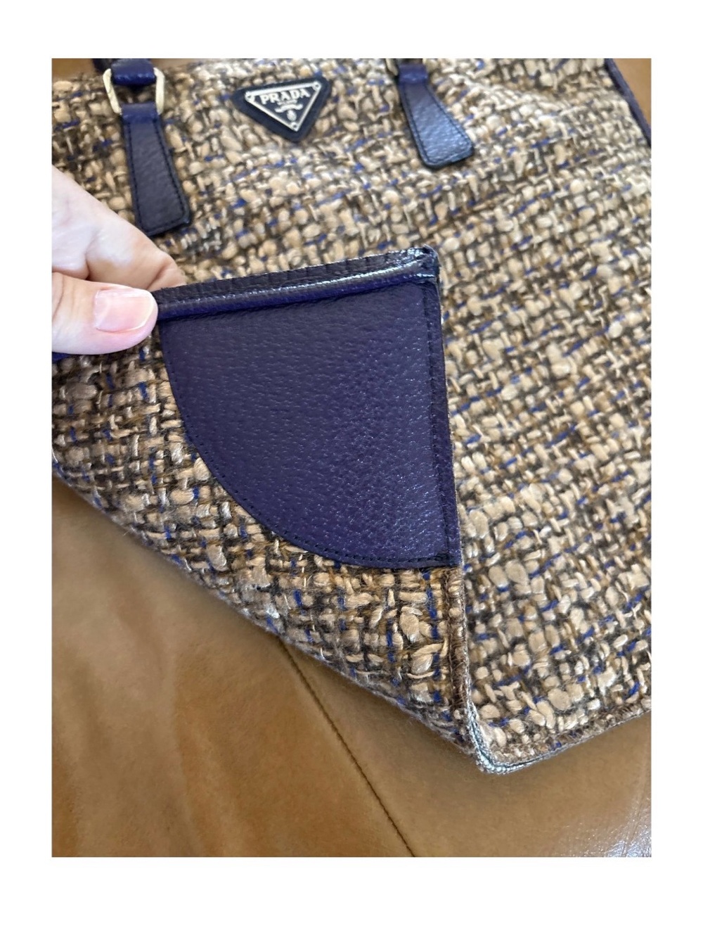 RARE Prada Tweed and Purple Saffiano Leather-Trim Sughero Tote - Picture 6 of 15